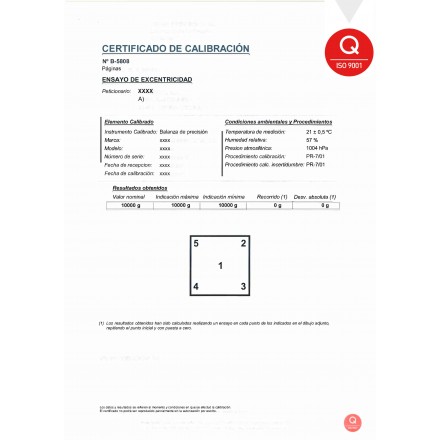 Certificado de calibración ISOCAL de 0,01 g a 30 kg